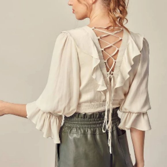 Mustard Seed back lace up woven crop top NWT - Picture 3 of 3